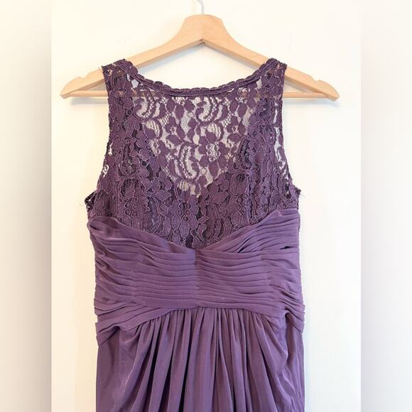 David’s bridal plum high neck lace dress gown bridesmaids ruched womens 6 - Picture 2 of 9